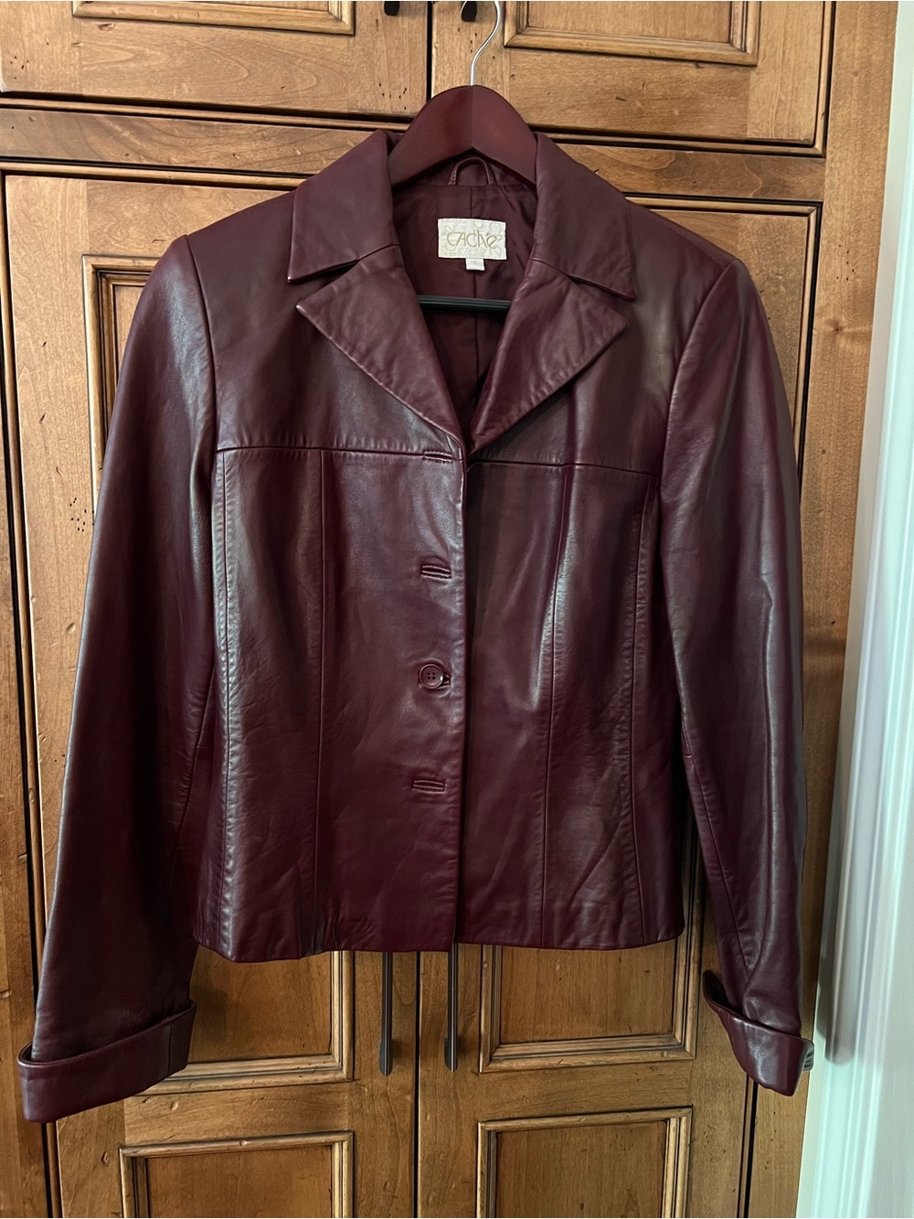 Cache Women's Burgundy Leather Button-Front Jacket